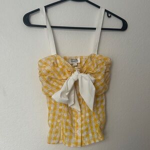 Unique Vintage Yellow Gingham Bow Tank Top